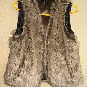 Brown Faux Fur Vest with Studded Accents